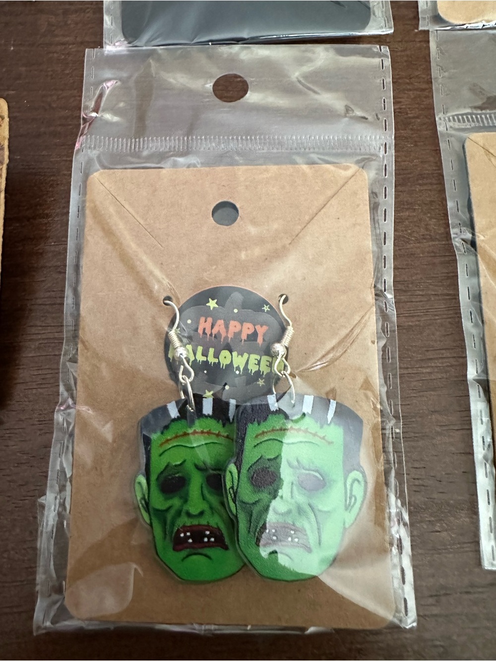 Halloween Frankenstein Face Earrings - Green -